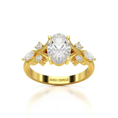 1.80 CT Oval Cut Sideways Ring with Marquise & Round Side Diamonds Jama Jewels