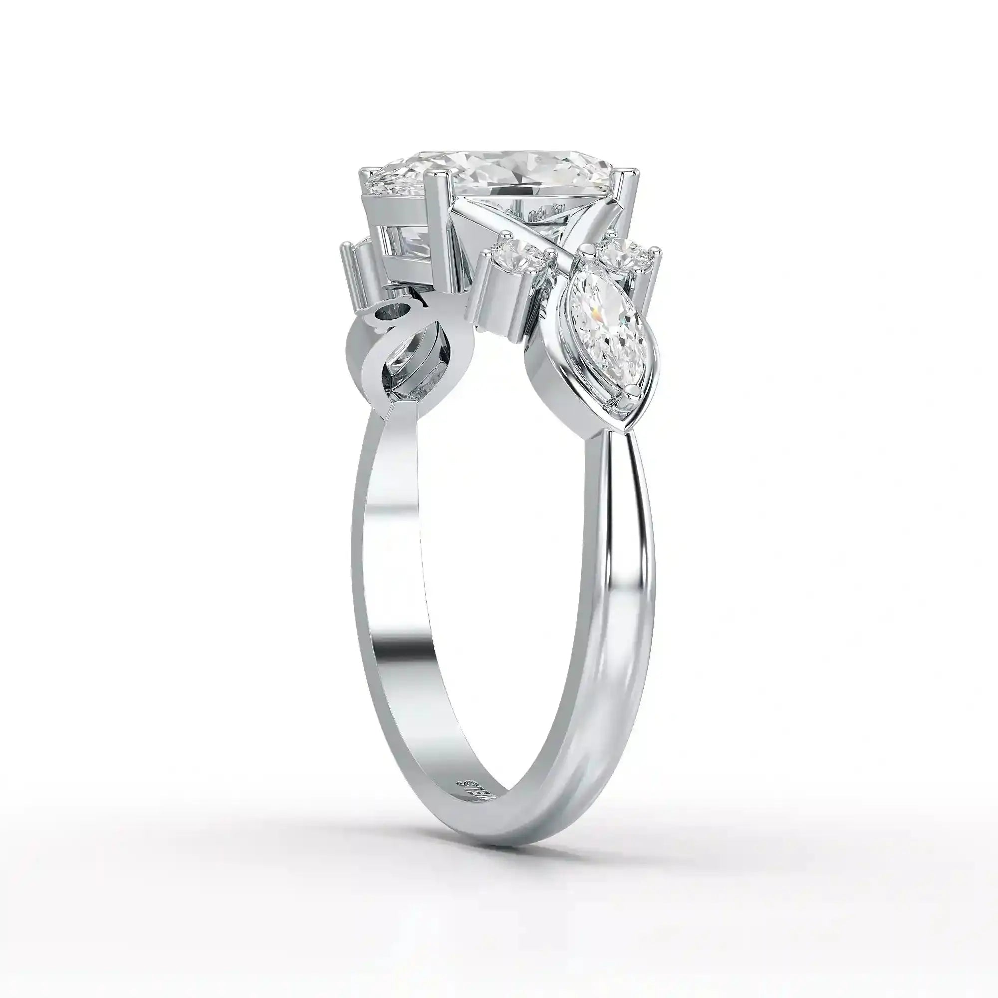 1.80 CT Oval Cut Sideways Ring with Marquise & Round Side Diamonds Jama Jewels
