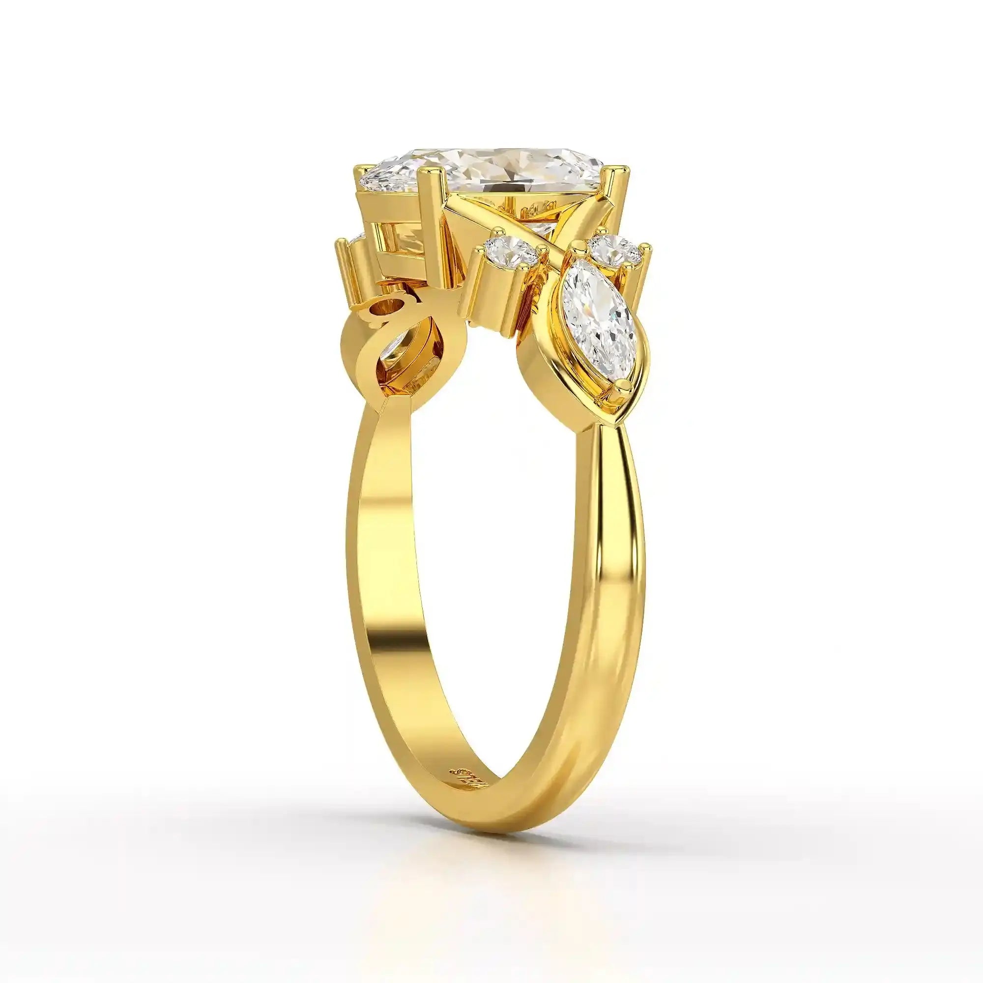 1.80 CT Oval Cut Sideways Ring with Marquise & Round Side Diamonds Jama Jewels