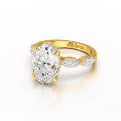 3.40 CT Oval Cut Ring with Marquise & Round Cut Side Diamonds Jama Jewels