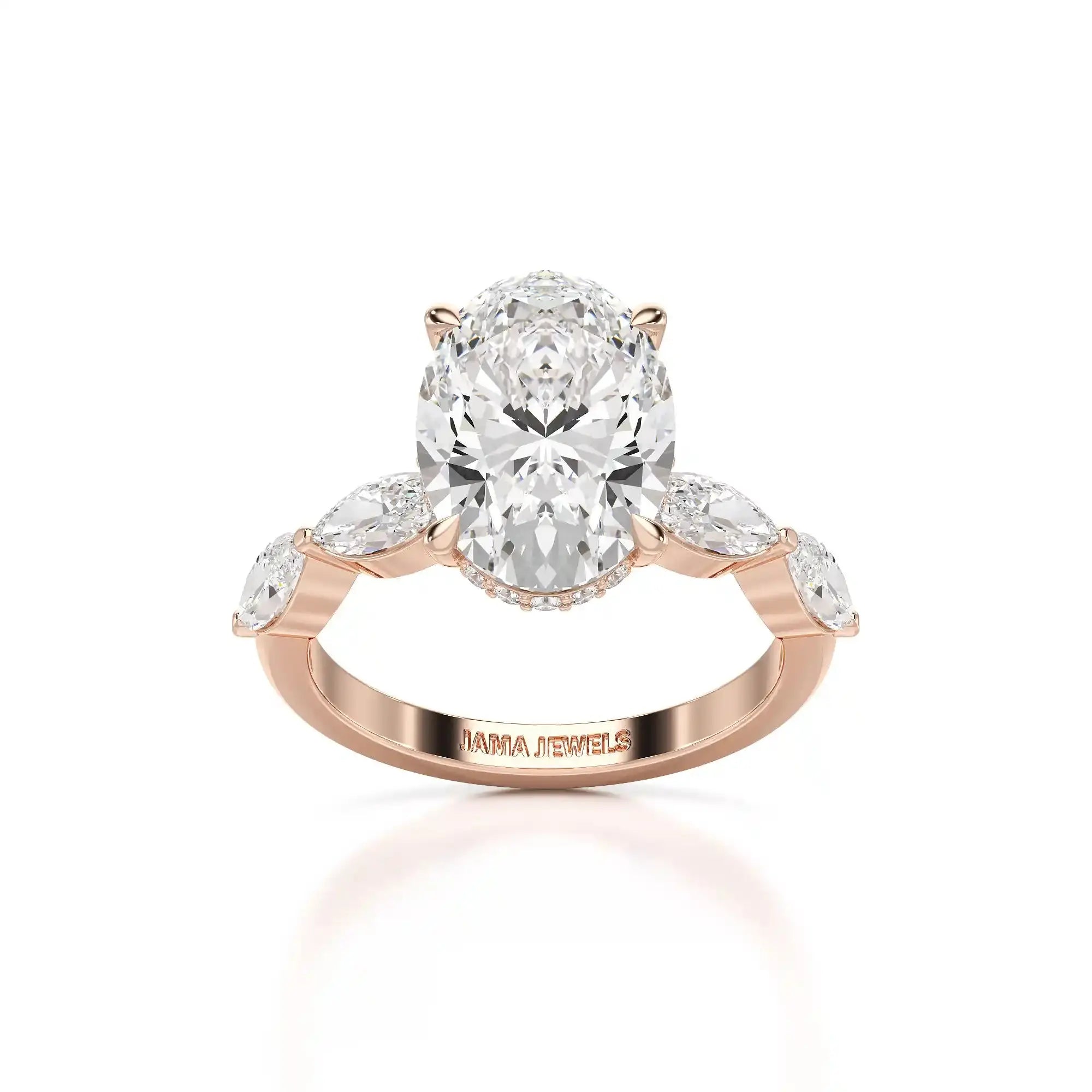3.40 CT Oval Cut Ring with Marquise & Round Cut Side Diamonds Jama Jewels
