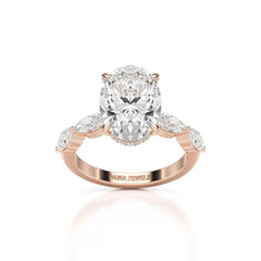 3.40 CT Oval Cut Ring with Marquise & Round Cut Side Diamonds Jama Jewels