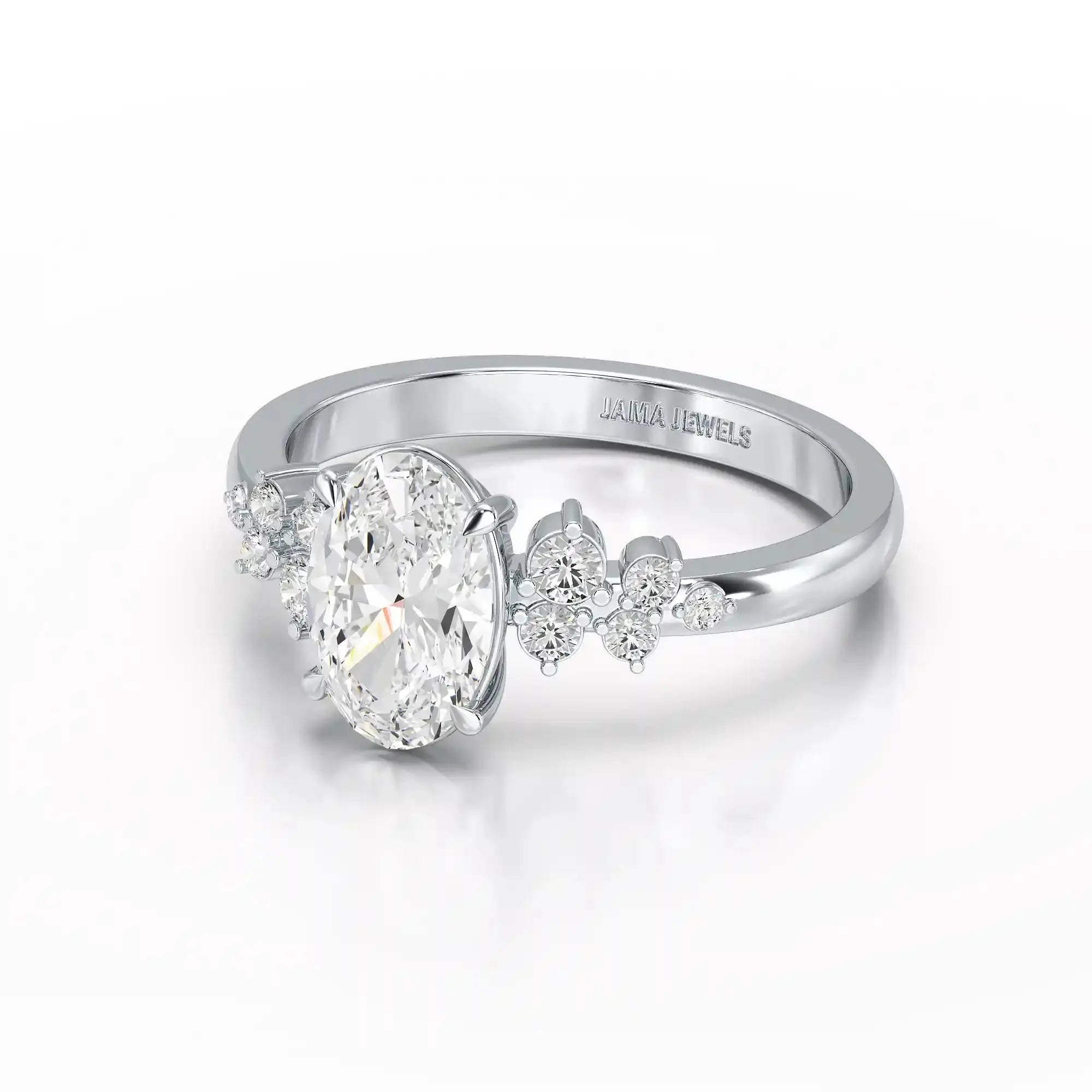 1.80 CT Oval Cut Ring with Round Side Diamonds Jama Jewels