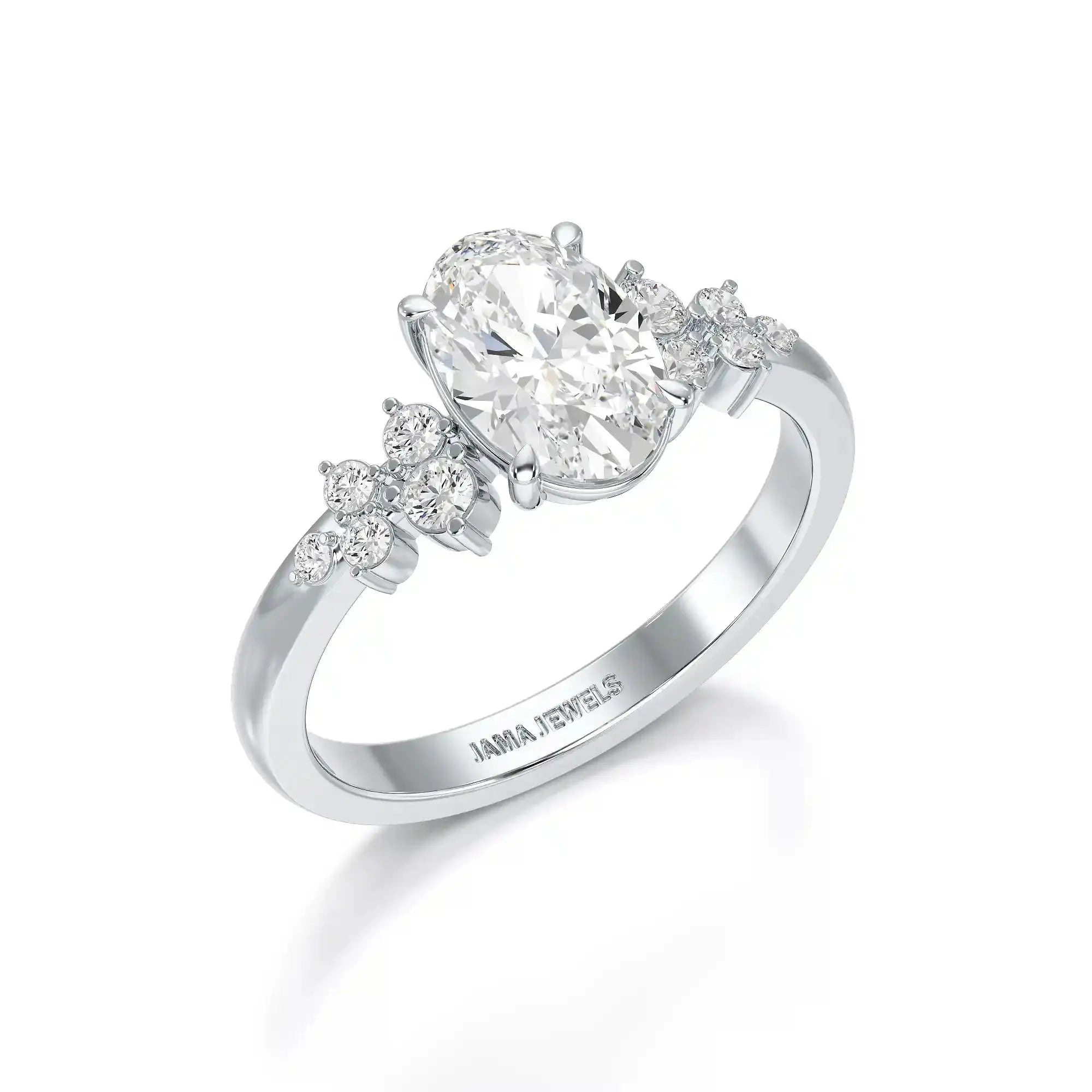 1.80 CT Oval Cut Ring with Round Side Diamonds Jama Jewels