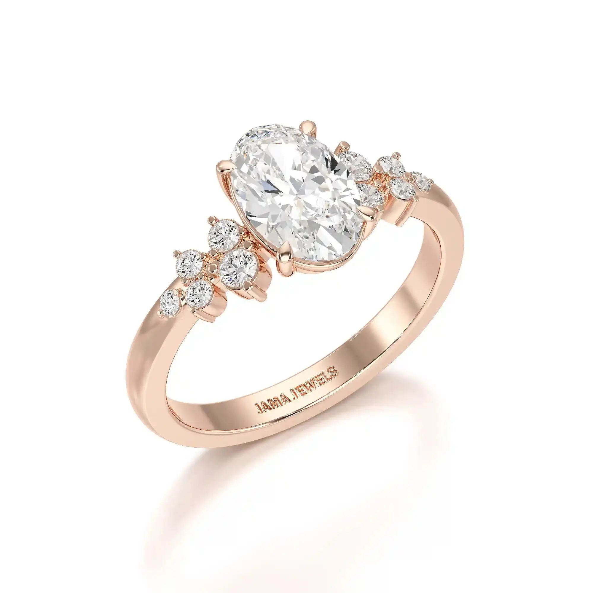 1.80 CT Oval Cut Ring with Round Side Diamonds Jama Jewels