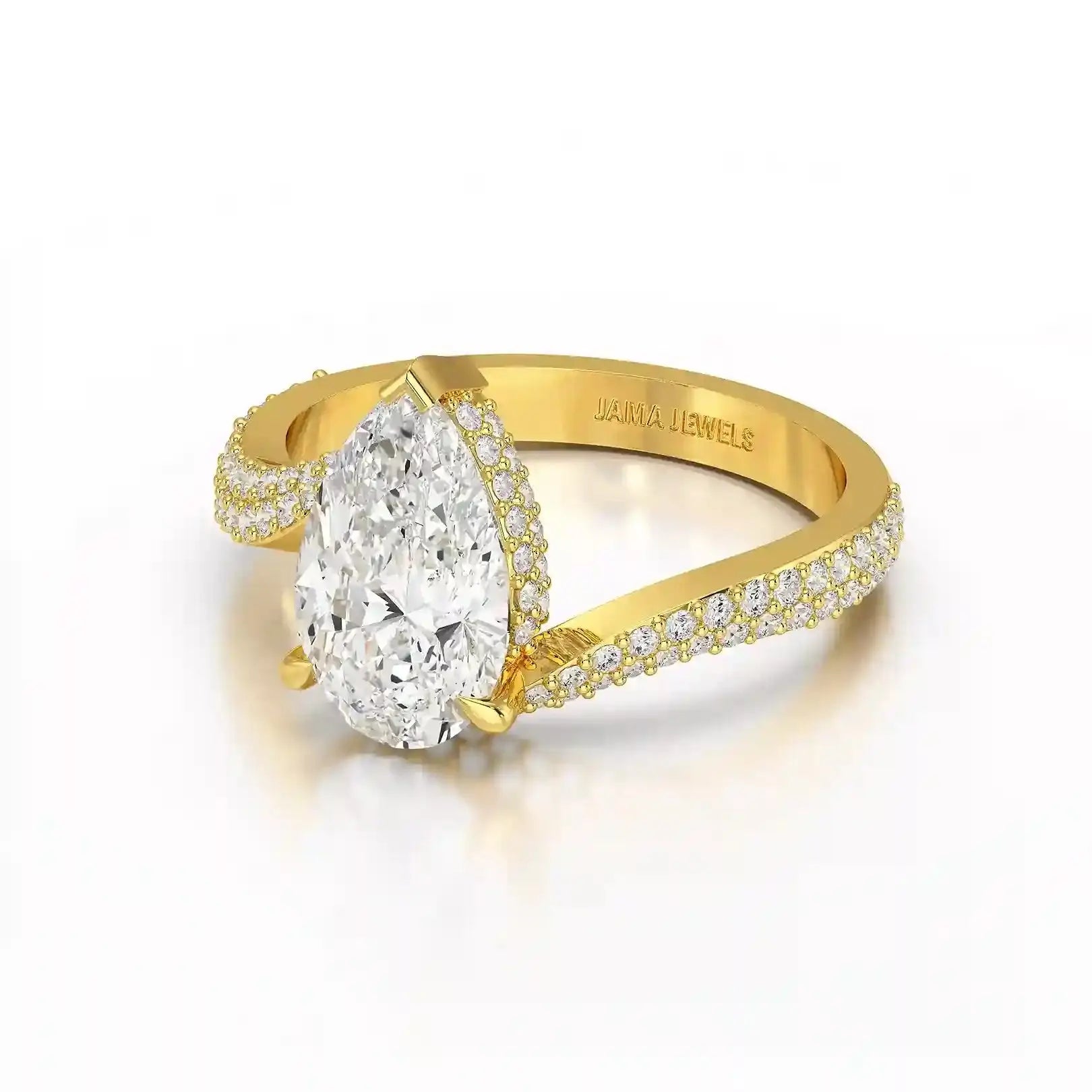 2.55 CT Pear Cut Twisted Ring with Round Diamonds Jama Jewels