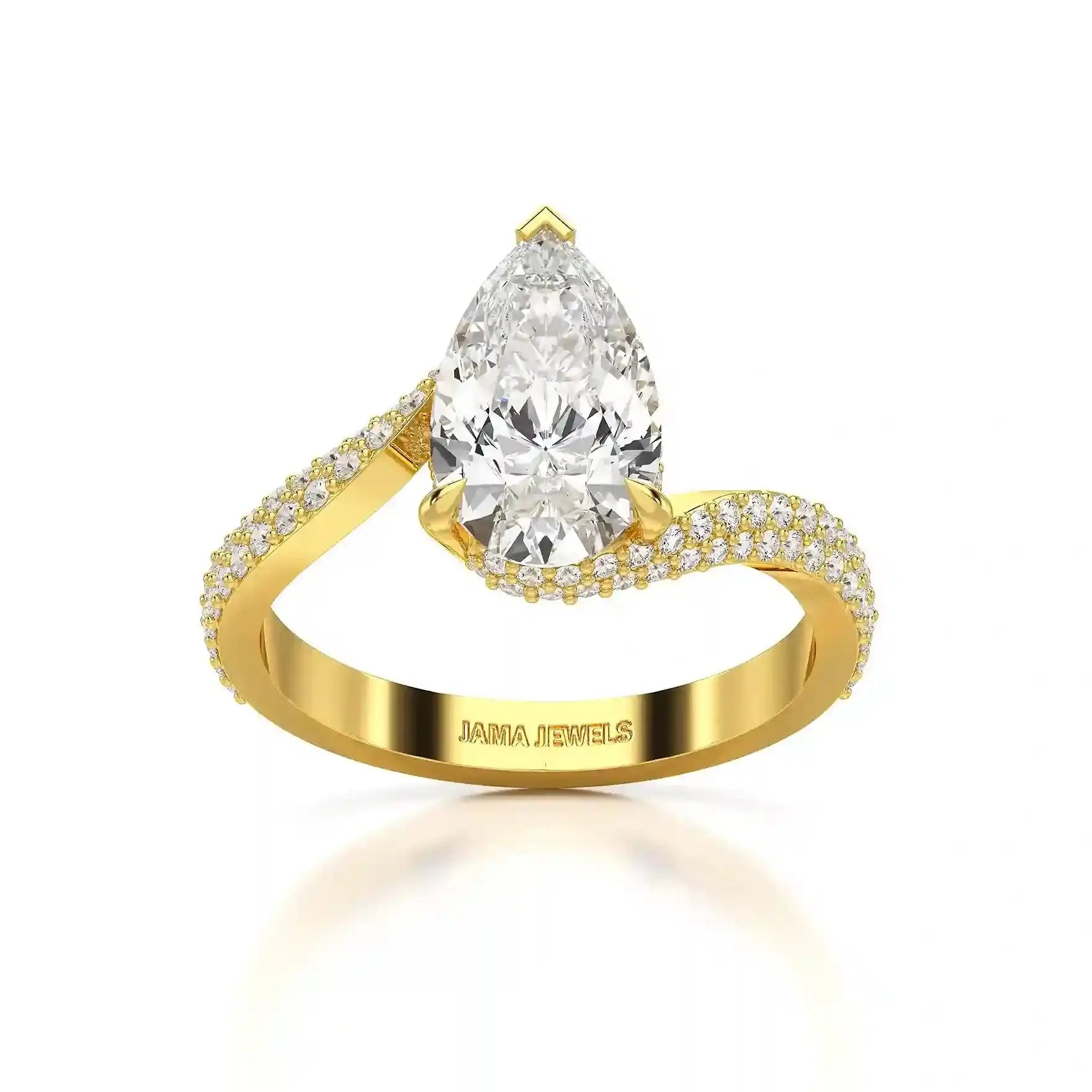 2.55 CT Pear Cut Twisted Ring with Round Diamonds Jama Jewels