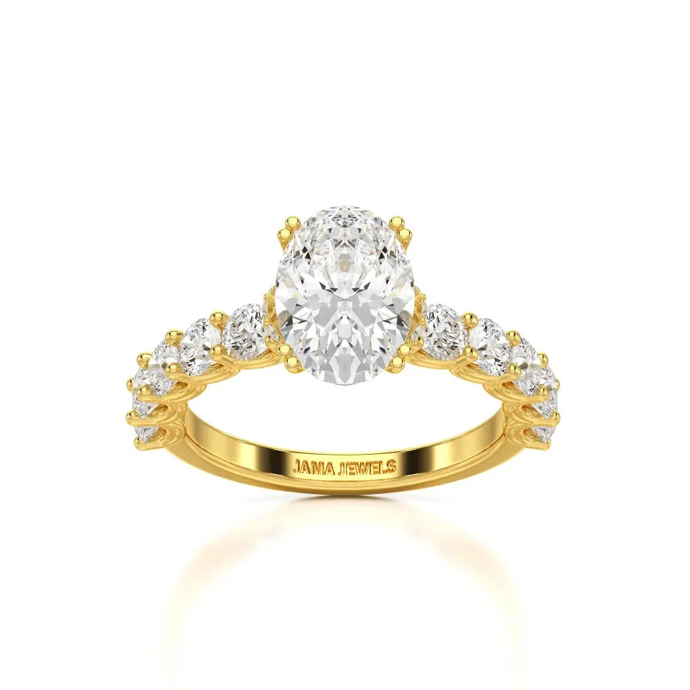 3.40 CT Oval Cut Ring with Round Diamonds in Pave Setting Jama Jewels