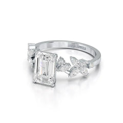 2.45 CT Emerald Cut Diamond Ring with Marquise & Round Diamonds Jama Jewels