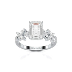 2.45 CT Emerald Cut Diamond Ring with Marquise & Round Diamonds Jama Jewels