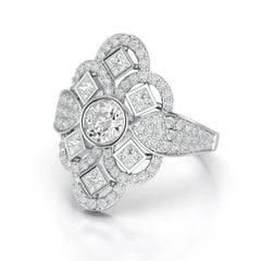 1.70 CT Princess & Round Diamonds Floral Cluster Ring Jama Jewels