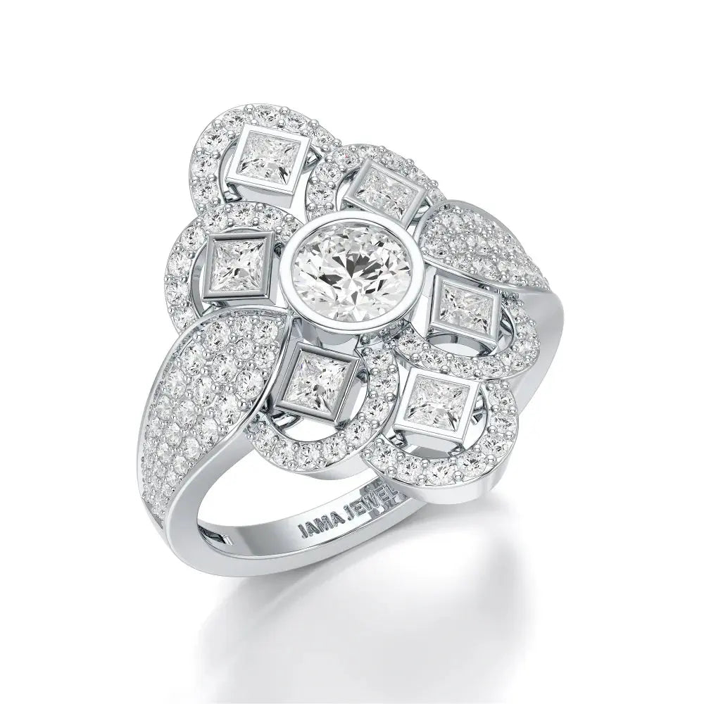 1.70 CT Princess & Round Diamonds Floral Cluster Ring Jama Jewels