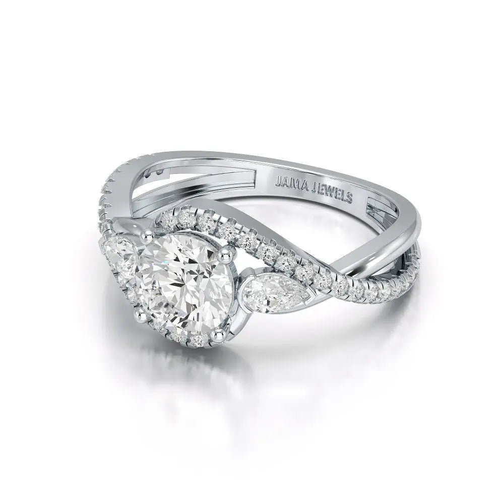 1.45 CT Round Cut Diamond Bypass Ring with Pear & Round Diamonds Jama Jewels