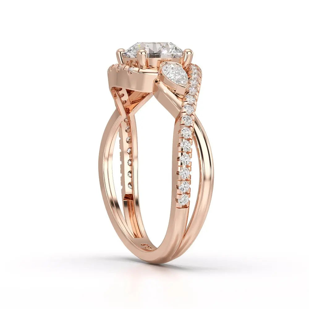 1.45 CT Round Cut Diamond Bypass Ring with Pear & Round Diamonds Jama Jewels