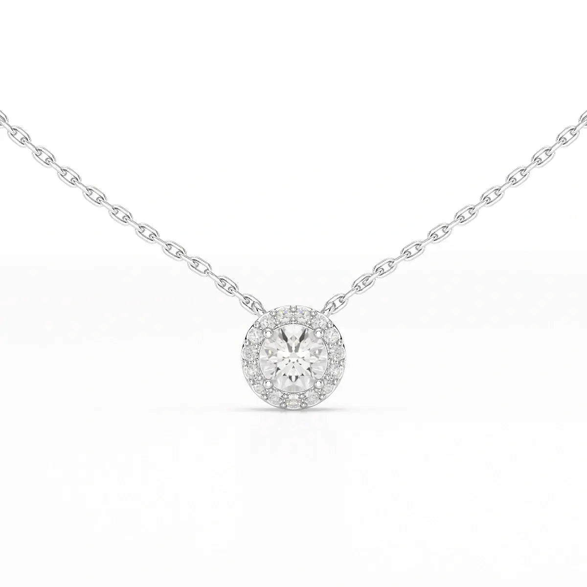 0.60 CT Round Cut Halo Lab Diamond Chain Pendant Jama Jewels