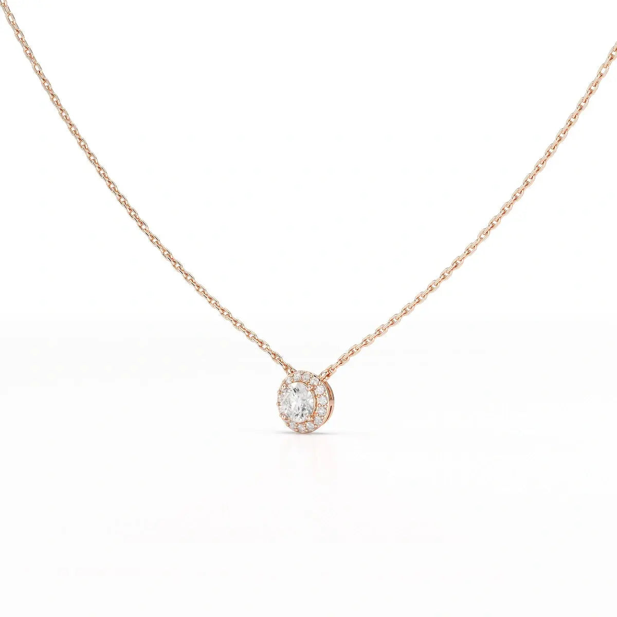 0.60 CT Round Cut Halo Lab Diamond Chain Pendant Jama Jewels