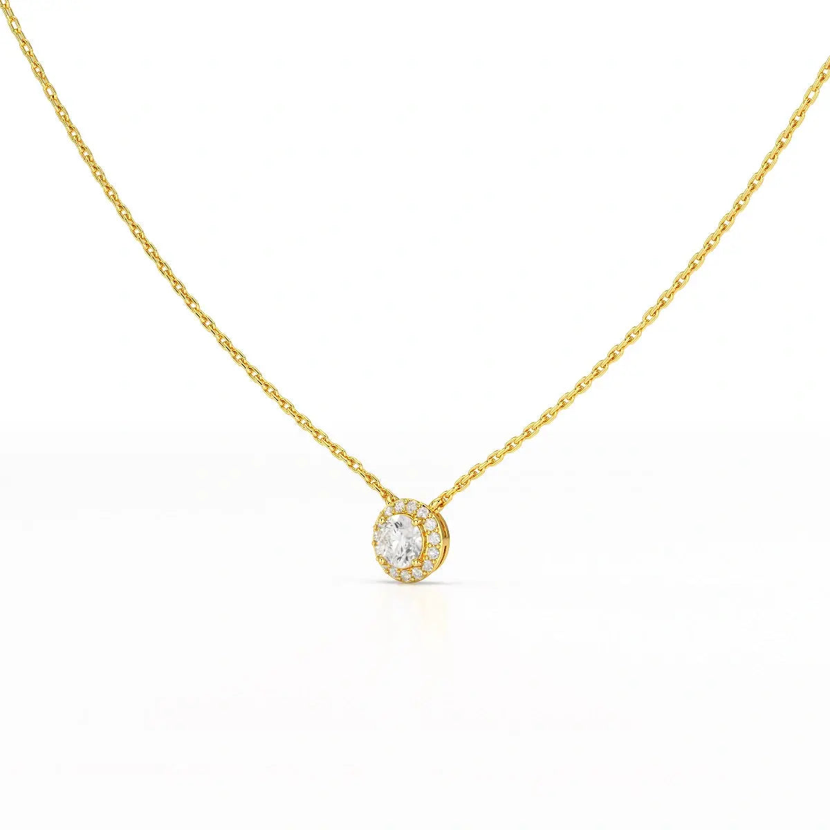 0.60 CT Round Cut Halo Lab Diamond Chain Pendant Jama Jewels