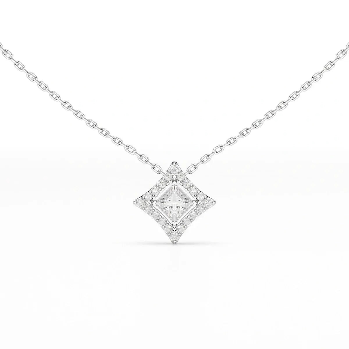 0.70 CT Princess Cut Halo Chain Pendant with Round Diamonds Jama Jewels