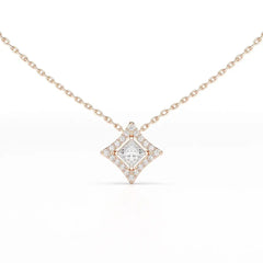 0.70 CT Princess Cut Halo Chain Pendant with Round Diamonds Jama Jewels