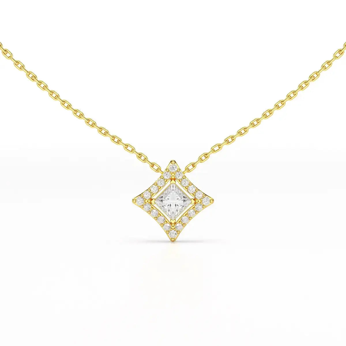 0.70 CT Princess Cut Halo Chain Pendant with Round Diamonds Jama Jewels