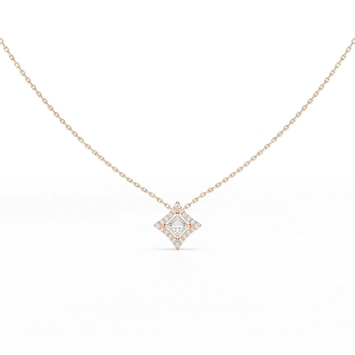 0.70 CT Princess Cut Halo Chain Pendant with Round Diamonds Jama Jewels