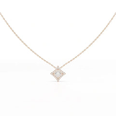 0.70 CT Princess Cut Halo Chain Pendant with Round Diamonds Jama Jewels