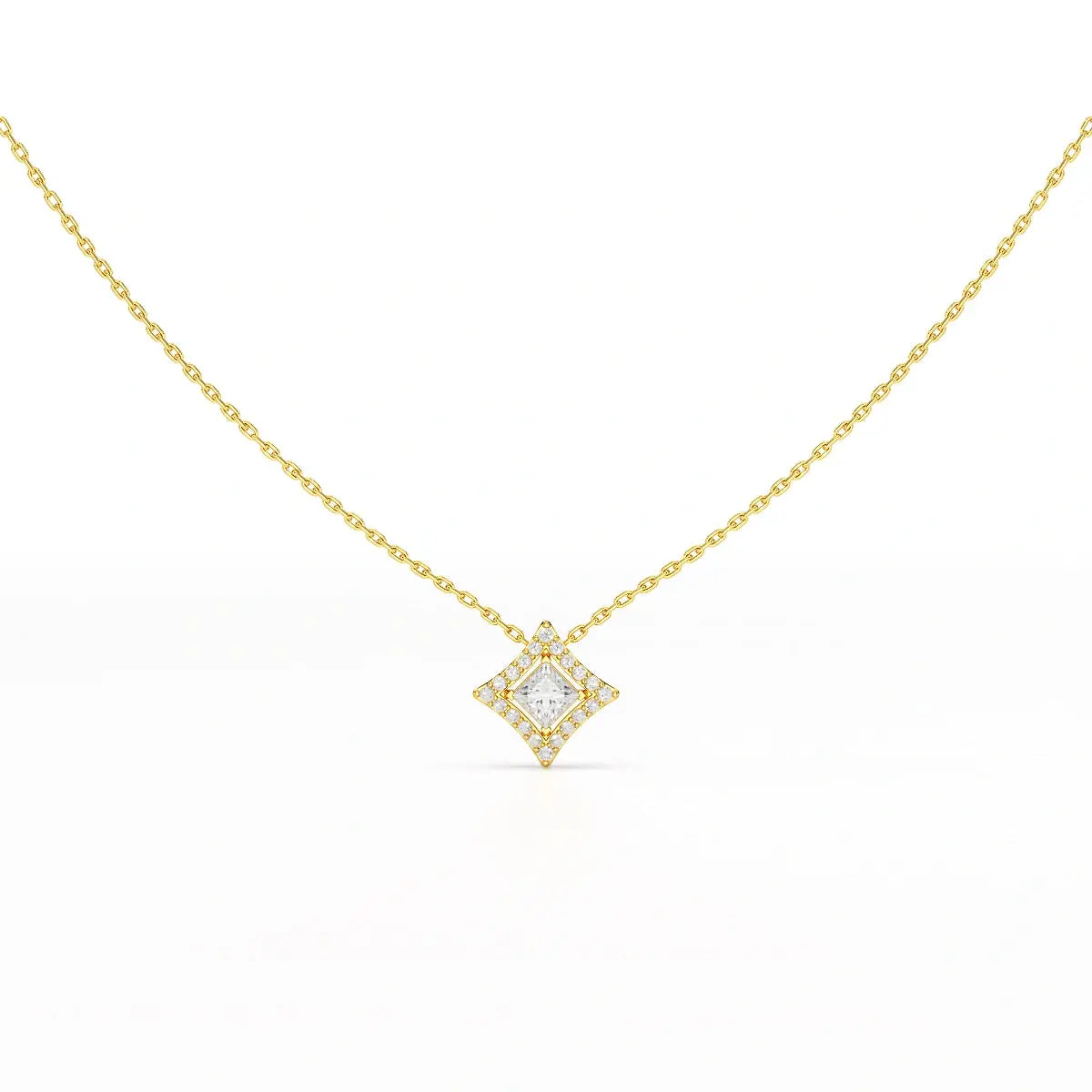 0.70 CT Princess Cut Halo Chain Pendant with Round Diamonds Jama Jewels