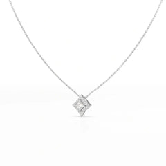 0.70 CT Princess Cut Halo Chain Pendant with Round Diamonds Jama Jewels