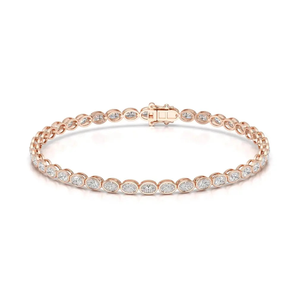 5.25 CT Oval Cut Diamond Bezel Tennis Bracelet Rose Gold