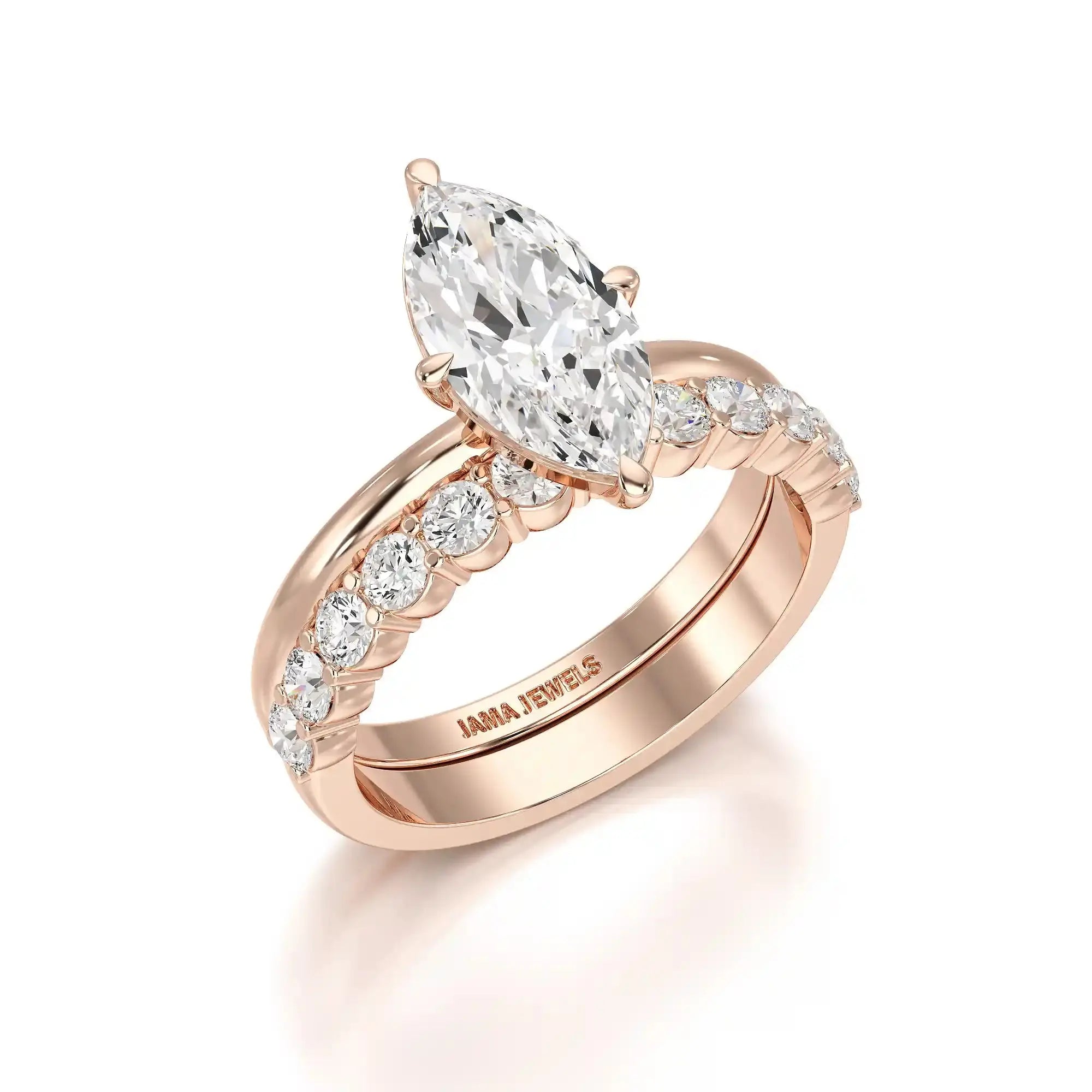 2.65 CT Marquise Cut Double Solitaire Ring with Side Diamonds Jama Jewels