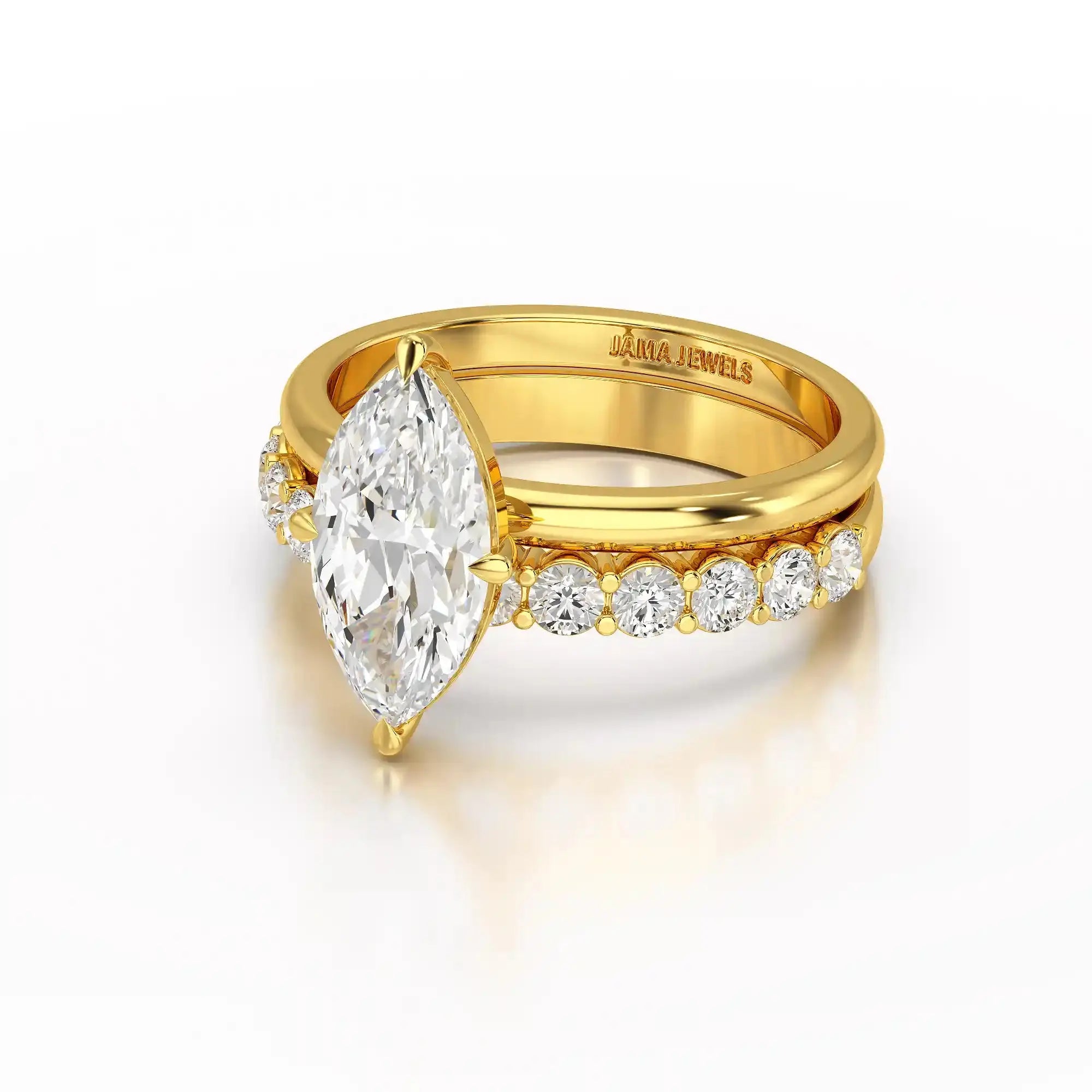 2.65 CT Marquise Cut Double Solitaire Ring with Side Diamonds Jama Jewels