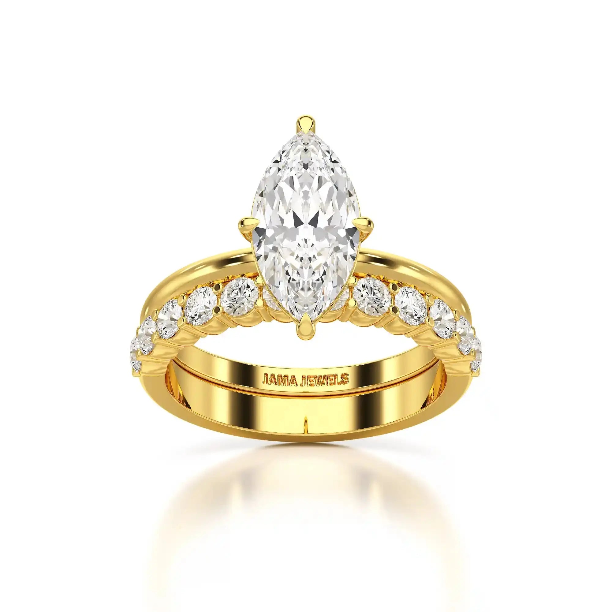 2.65 CT Marquise Cut Double Solitaire Ring with Side Diamonds Jama Jewels