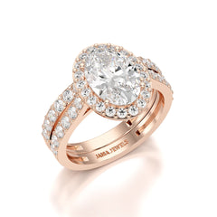 3.05 CT Oval Diamond Pavé Halo Twin Ring