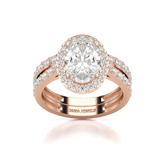 3.05 CT Oval Diamond Pavé Halo Twin Ring
