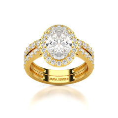 3.05 CT Oval Diamond Pavé Halo Twin Ring