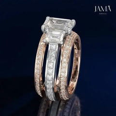 3 Stone Emerald Cut Two-Tone Lab Diamond Ring Jama Jewels