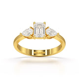 1.2 CT Three Stone Emerald Pear Cut Lab Diamond Ring