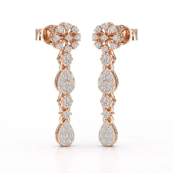 0.65 CT Lab Diamond Flower Dangle Drop Earring