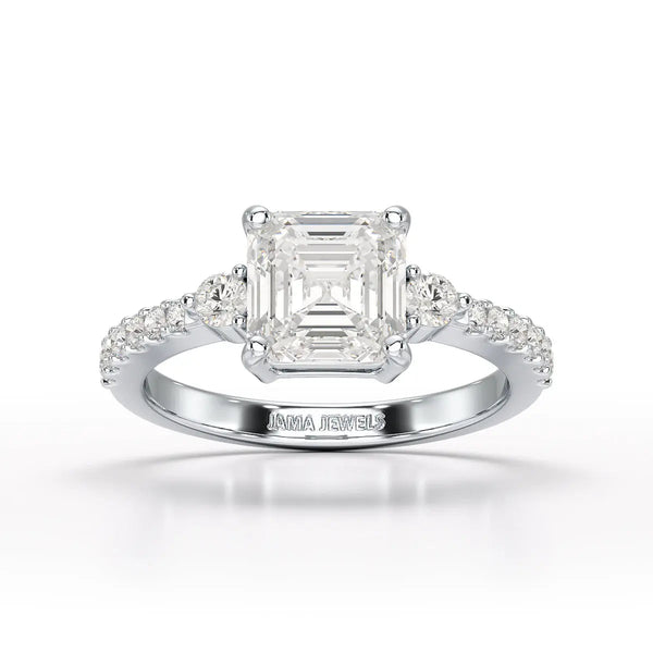 2.3 CT Asscher Diamond Three Stone Pavé Ring