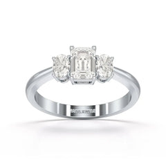 1.3 CT Three Stone Emerald Oval Cut Lab Diamond Ring