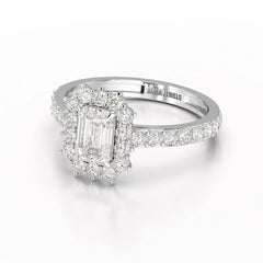1.5 CT Lab Diamond Emerald Cut Halo Ring Jama Jewels