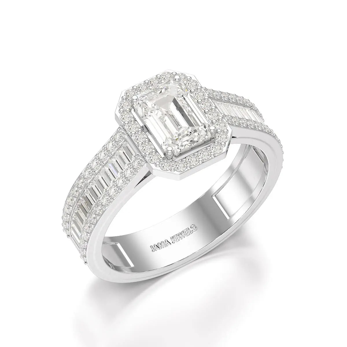1.72 CT Emerald Cut Halo Lab Diamond Ring Jama Jewels