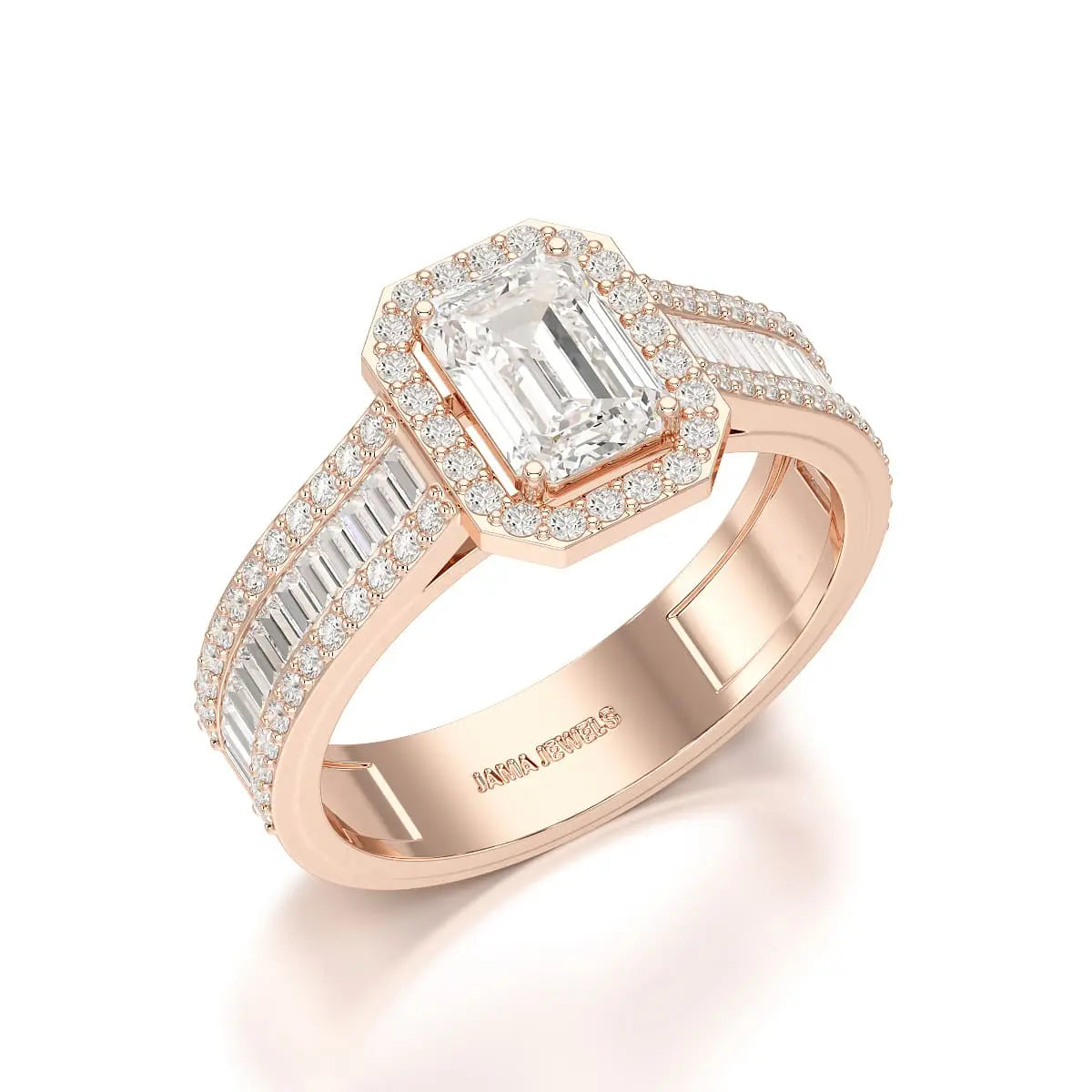 1.72 CT Emerald Cut Halo Lab Diamond Ring Jama Jewels