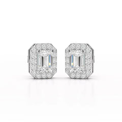 2.51 CT Lab Diamond Halo Emerald Stud Earrings Jama Jewels