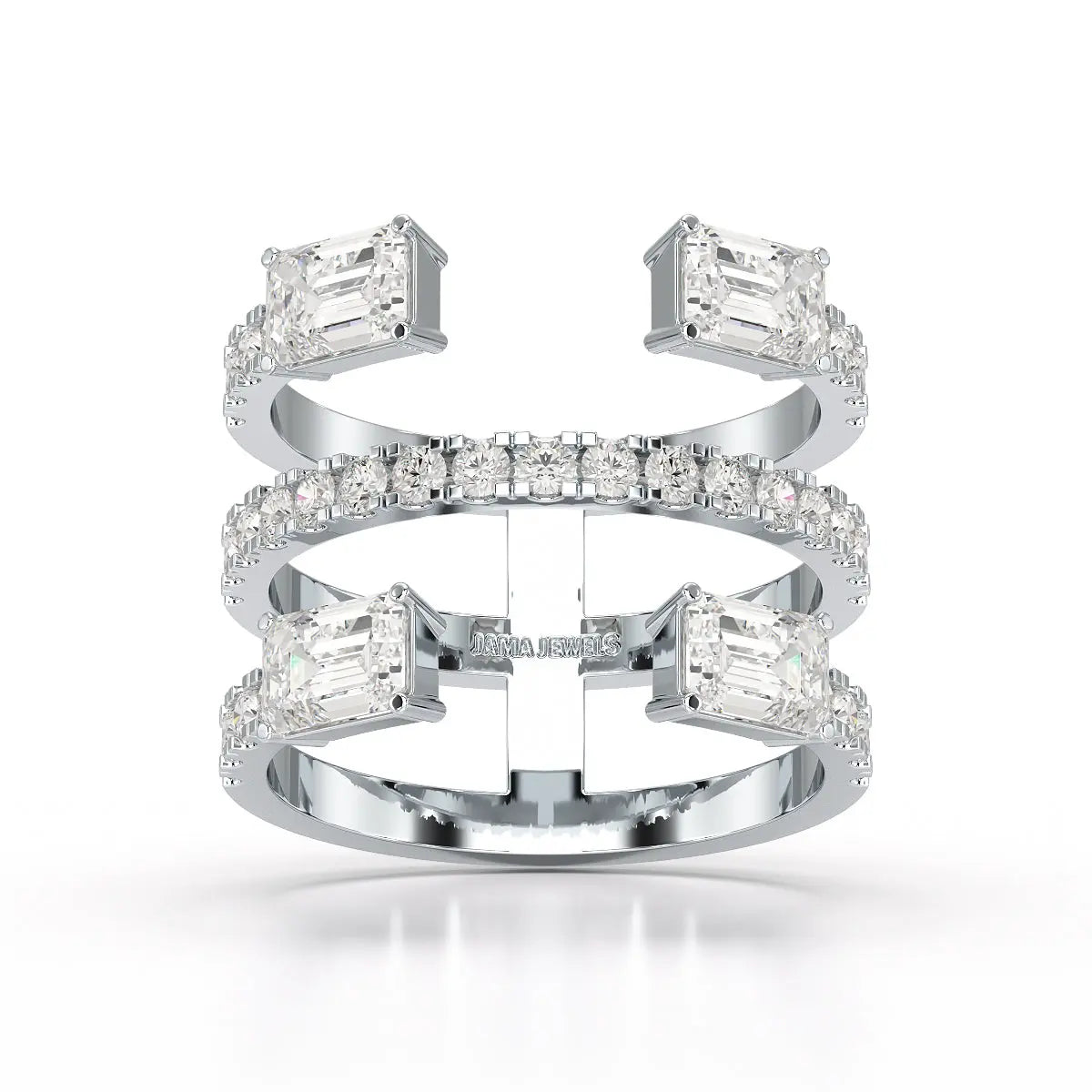 2.83 CT Three Layer Emerald Cut Lab Diamond Ring Jama Jewels