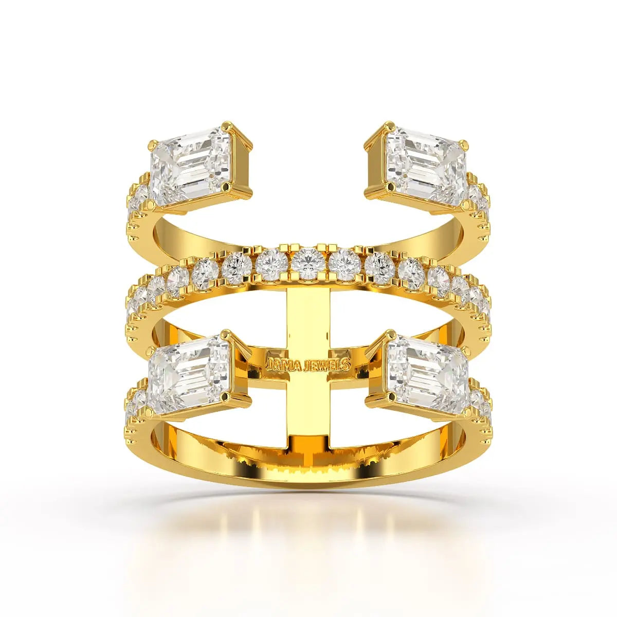 2.83 CT Three Layer Emerald Cut Lab Diamond Ring Jama Jewels