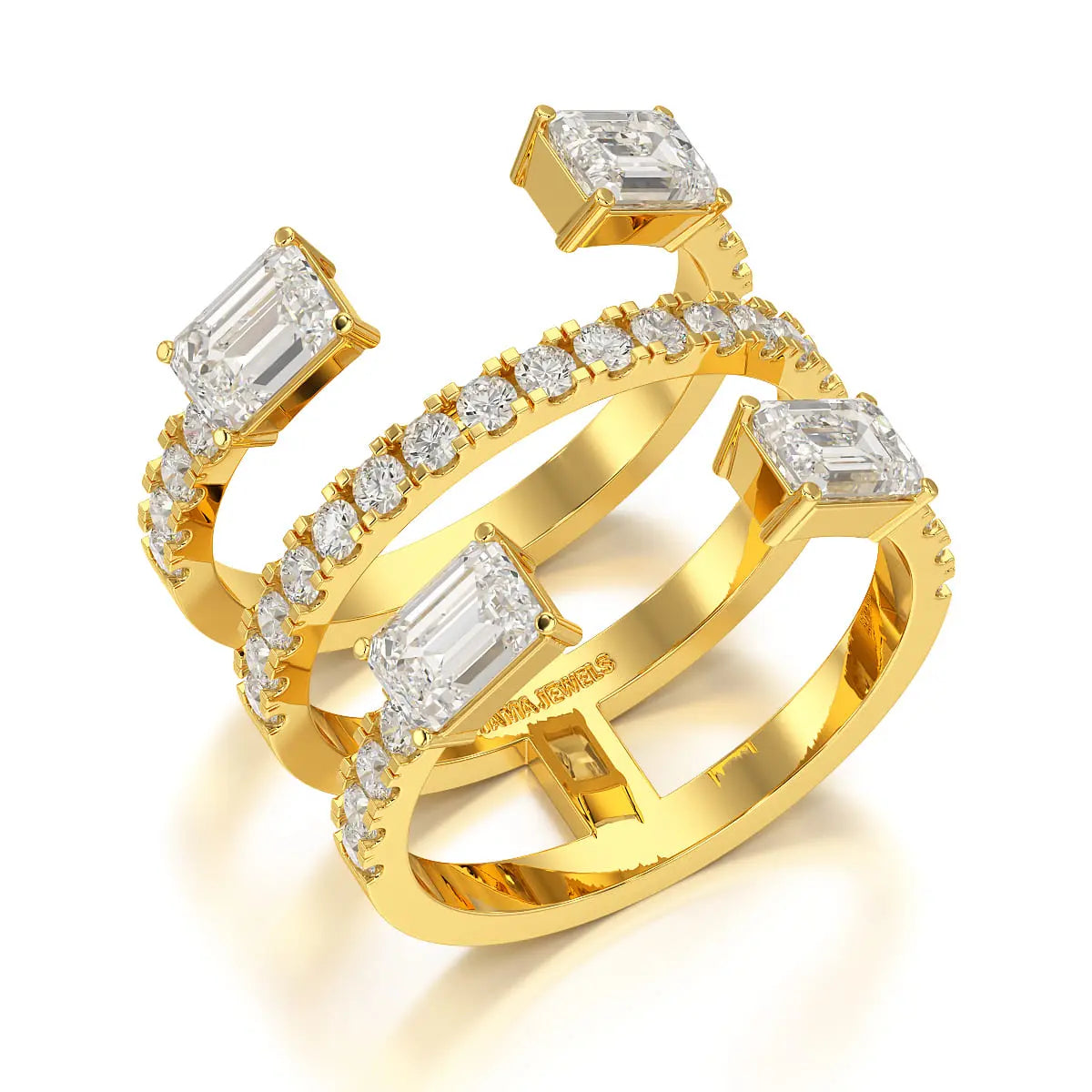 2.83 CT Three Layer Emerald Cut Lab Diamond Ring Jama Jewels