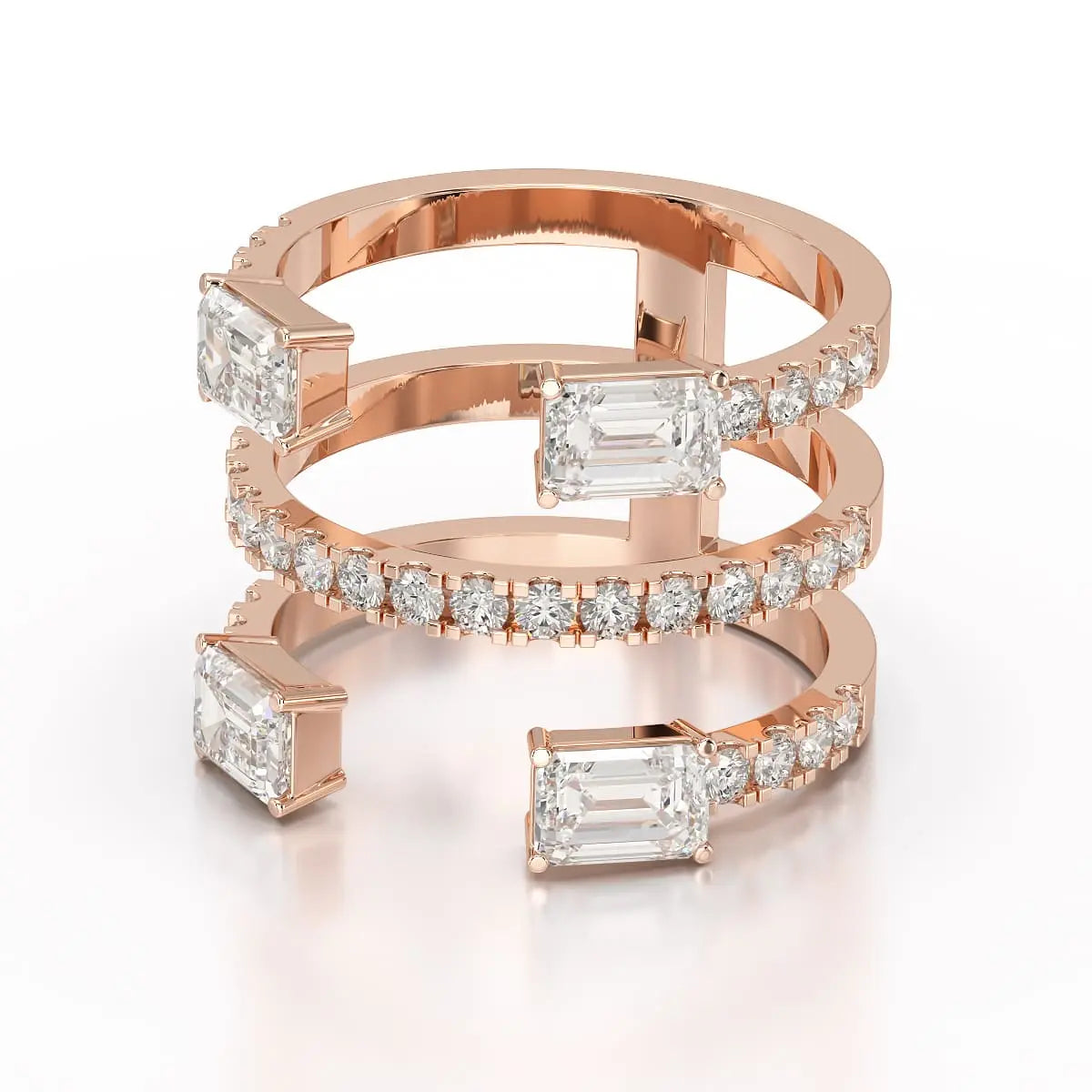 2.83 CT Three Layer Emerald Cut Lab Diamond Ring Jama Jewels