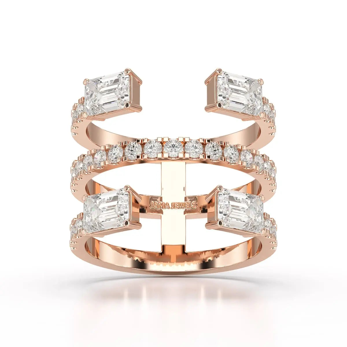 2.83 CT Three Layer Emerald Cut Lab Diamond Ring Jama Jewels