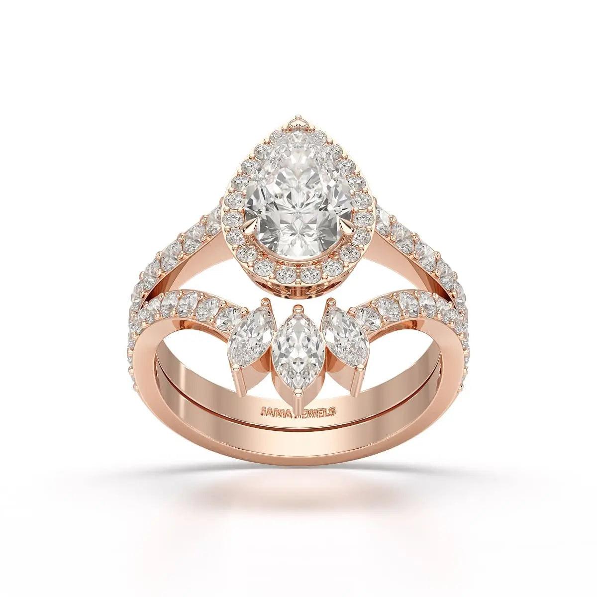 3 CT Marquise and Pear Cut Double Layer Lab Diamond Ring Jama Jewels